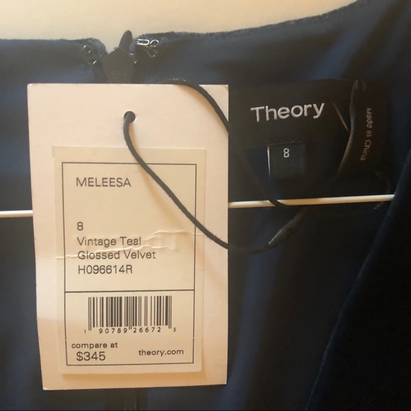 NWT Theory Meleesa Vintage Teal velvet party dress - Picture 6 of 8